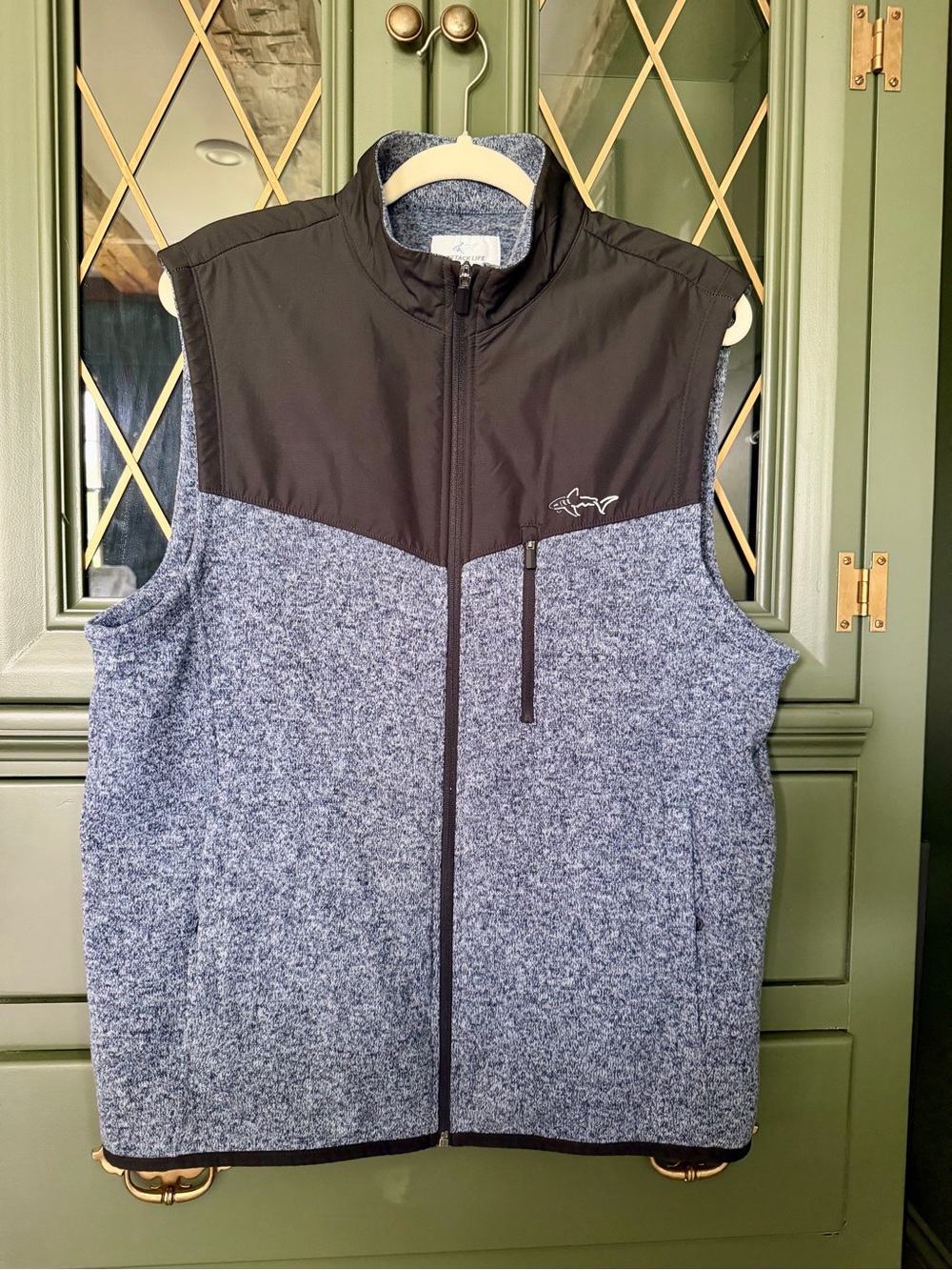 Men's Heather Blue & Black Fleece Vest - Lightweight
